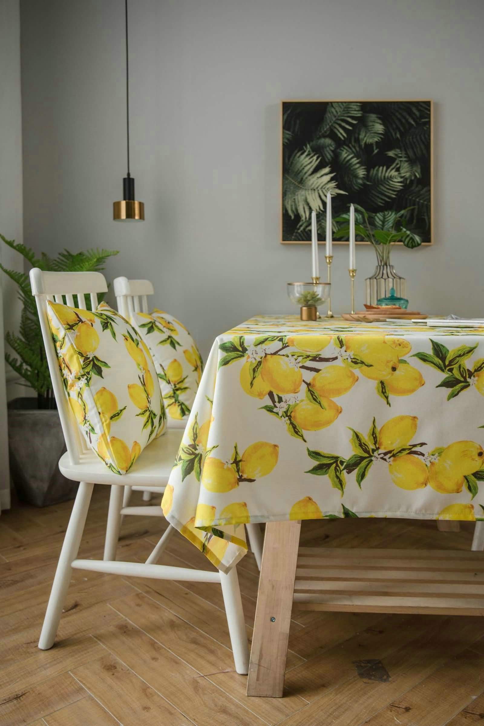 Aeici - Tovaglia quadrata antimacchia lavabile, tessuto in poliestere, motivo lemon con Hojas, 135 x 180 cm, colore: Verde giallo