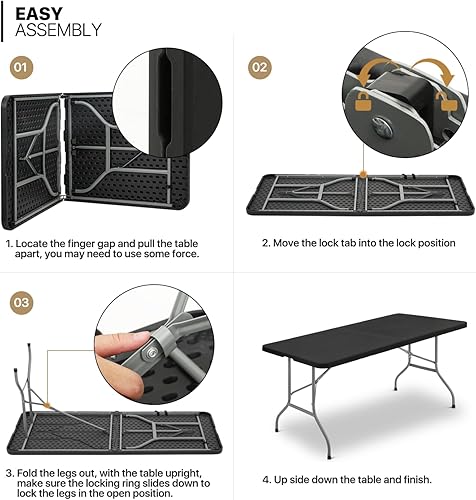 Miniatura 9 de Magshion Mesa plegable de plástico de 6 pies para interiores y exteriores altura ajustable mesa plegable resistente con asa para fiestas patio