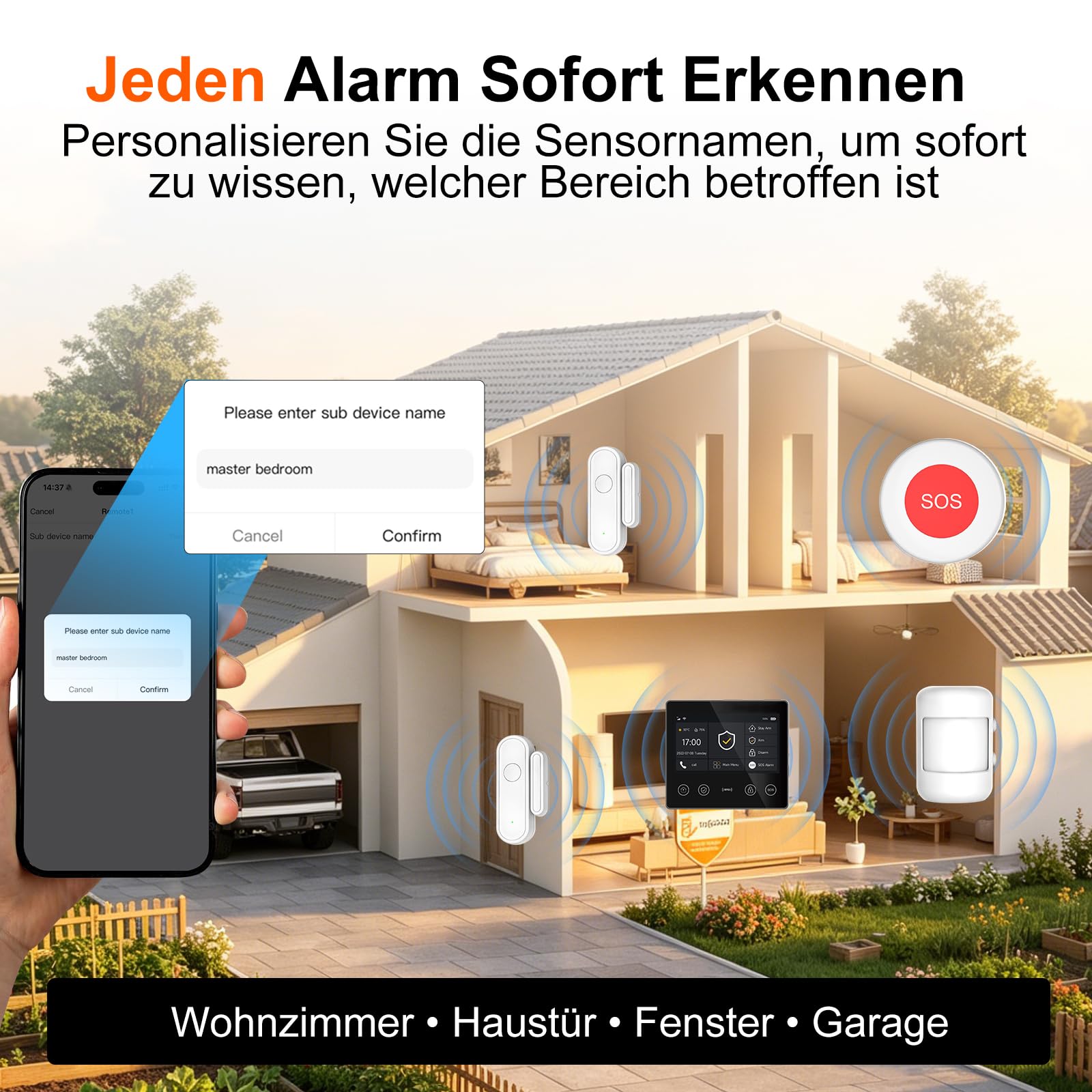 XUK 4,3'' Alarmanlage Haus & Wohnung ohne ABO, 4G + WLAN (2,4 GHz), Alarmsystem mit App, Alexa & Google kompatibel, erweiterbar (13-teiliges Set)