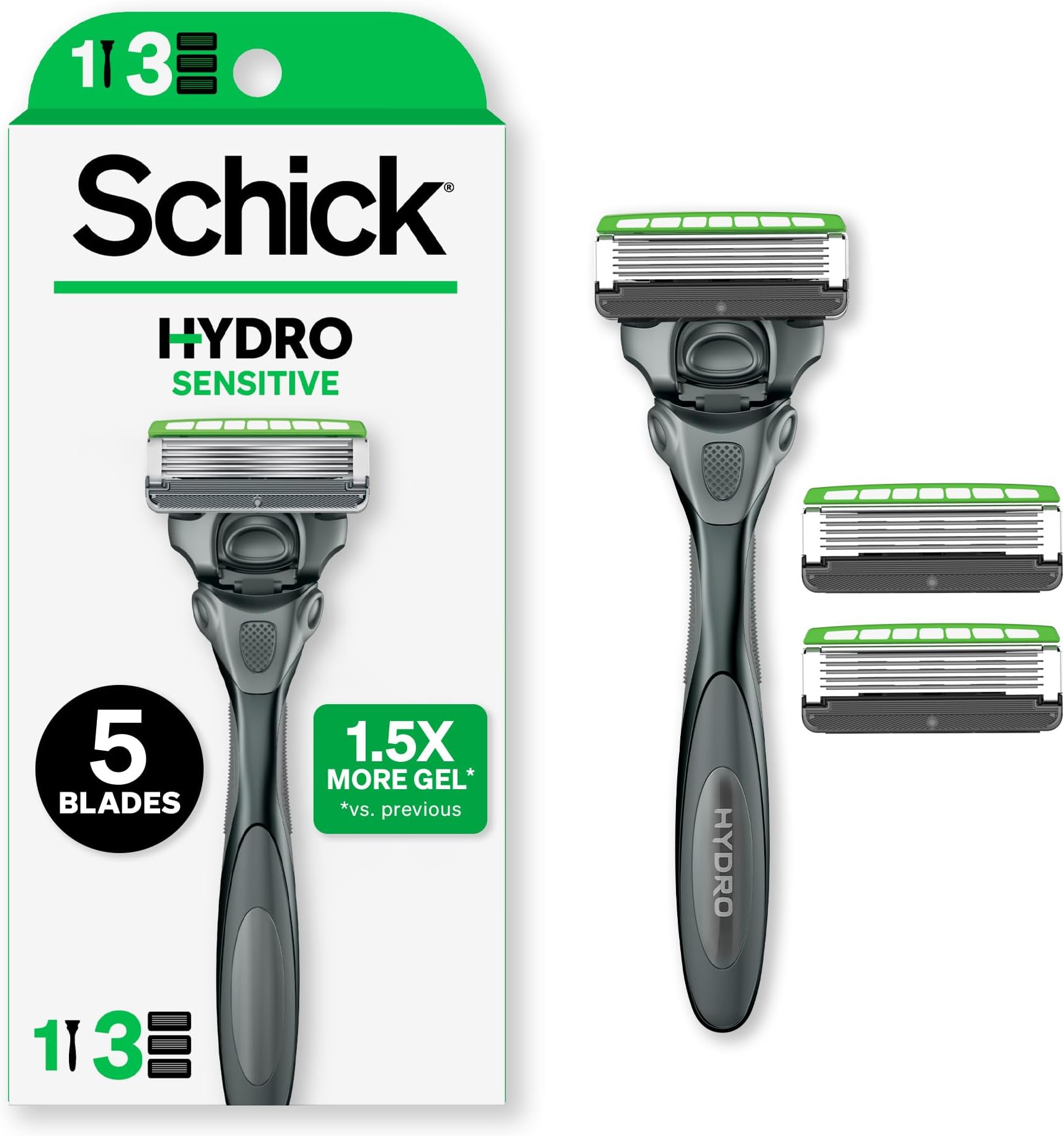 Hydro Sensitive Razors for Men, 1 Razor Handle with 3 Razor Blades Refills