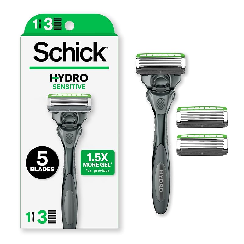 Aparelho de barbear Schick Hydro Sensitive masculino com 5 lâminas, cabo e 3 recargas