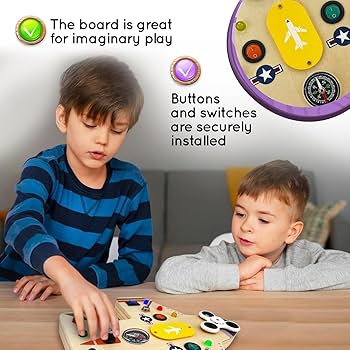 TINTECUSA Busy Board Montessori Toys For Toddler, Wooden Sensory Board Switch Toy With Shape Sorter Led Light Up Toys Educational Plane Travel Activity For 1 6 Year Old Girls Boys