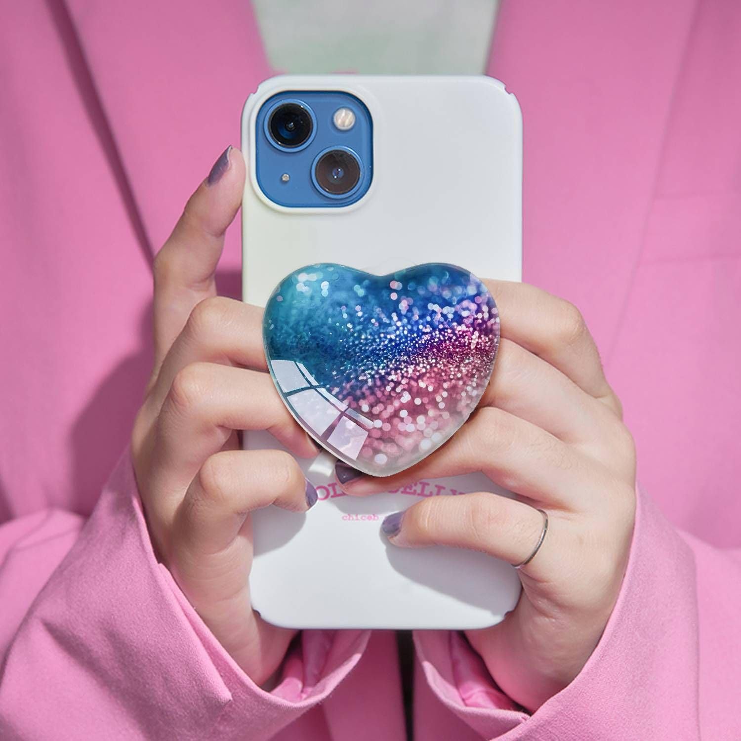 Luhoit Expandiing Cell Phone Grip Heart Shape Glass Finger Holder For Smartphones, Cellphone Collapsible Stand - Purple Geometric - View #6