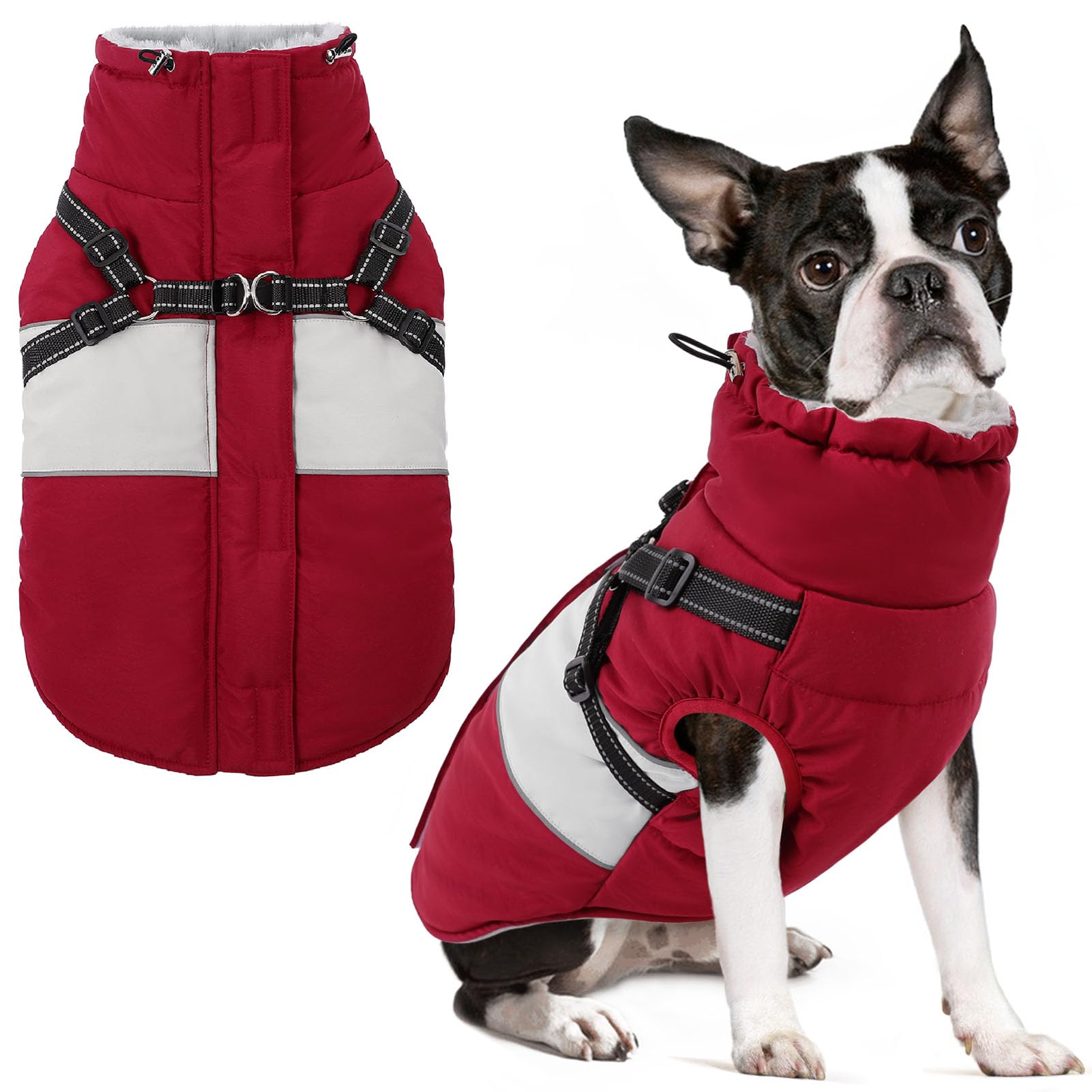 Dog Winter Coat Waterproof Dog Jacket with Harness for Medium Dogs