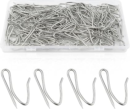 100 Pack Metal Curtain Hooks Stainless Steel Drapery Pins for Pinch Pleat Curtains Pin-On Drapery Hook for Window Curtain Door Curtain Shower Curtain Curtain Pin for Drapes with Clear Box Silver