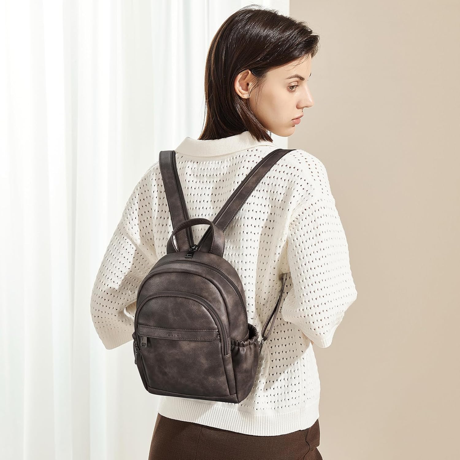 CLUCI Sling Bag for Women Leather Women's Backpack Small Convertible Backpack Purse Crossbody Bag for Travel - Image 2