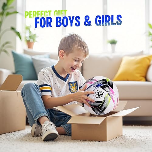 Miniatura 8 de Balón de fútbol tamaño 5 tamaño 4 con bomba desinflada, diseño multicolor vibrante, pelota de fútbol de Navidad de funcionamiento, pelota deportiva