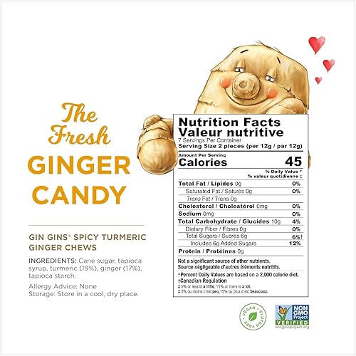 Vista 96 de GIN GINS Original Ginger Chews – Dulces 100% naturales de The Ginger People – Golosinas saludables envueltas individualmente – Hecho con el rizoma