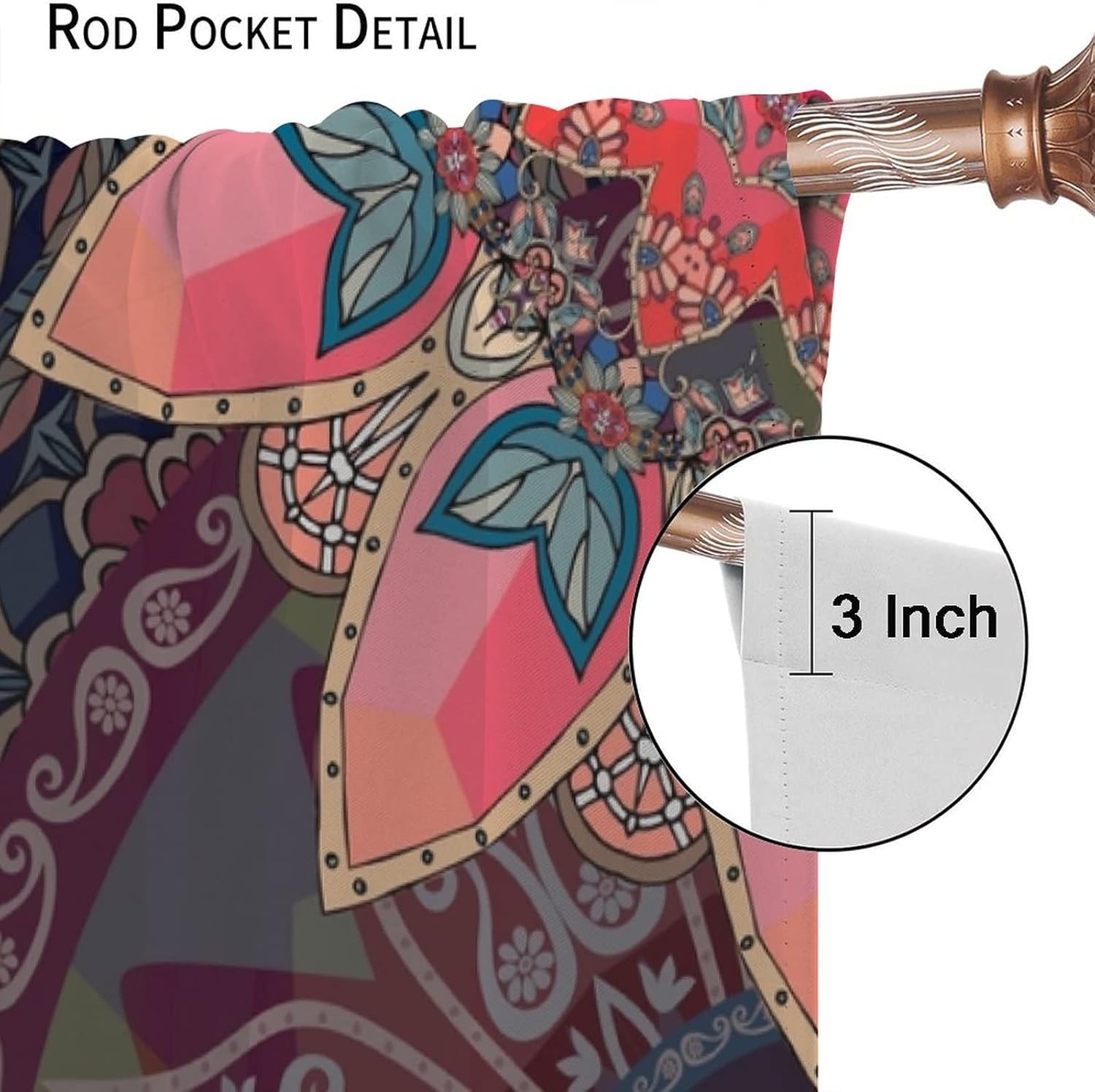 Boho Floral Curtains Indian Hippie Art Theme Mandala Flower Elephant Peacock Print Pattern Blackout Curtains for Bedroom Living Room Decoration W42 * L63 Inch