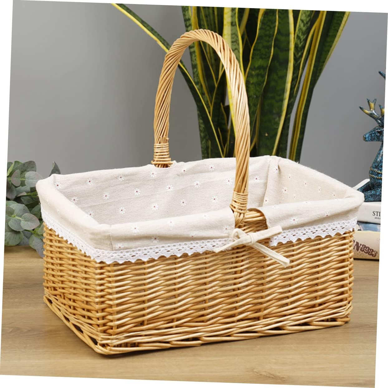 1pc Picnic Basket Willow Storage Holder for Fruits Vegetables Snacks Portable Country Style Organizer Handle for Outdoor Gatherings and Harvesting