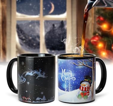 Magische farbwechselnde Weihnachtstasse hitzeempfindlich 340 ml Kaffeetasse mit Geschenk-Box Weihnachtsgeschenke für Frauen Männer Kinder Familie (Schneemannblau)