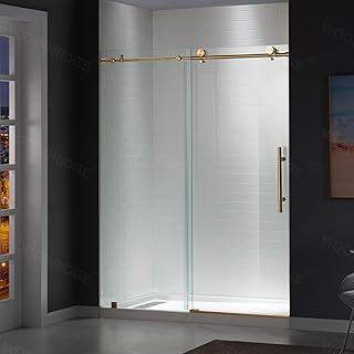 WOODBRIDGE Frameless Sliding Shower Door, 56"-60" Width, 76" Height, 3/8" (10 mm) Clear Tempered Glass, Finish, Designed for Smooth Door Closing. Brushed Gold.
