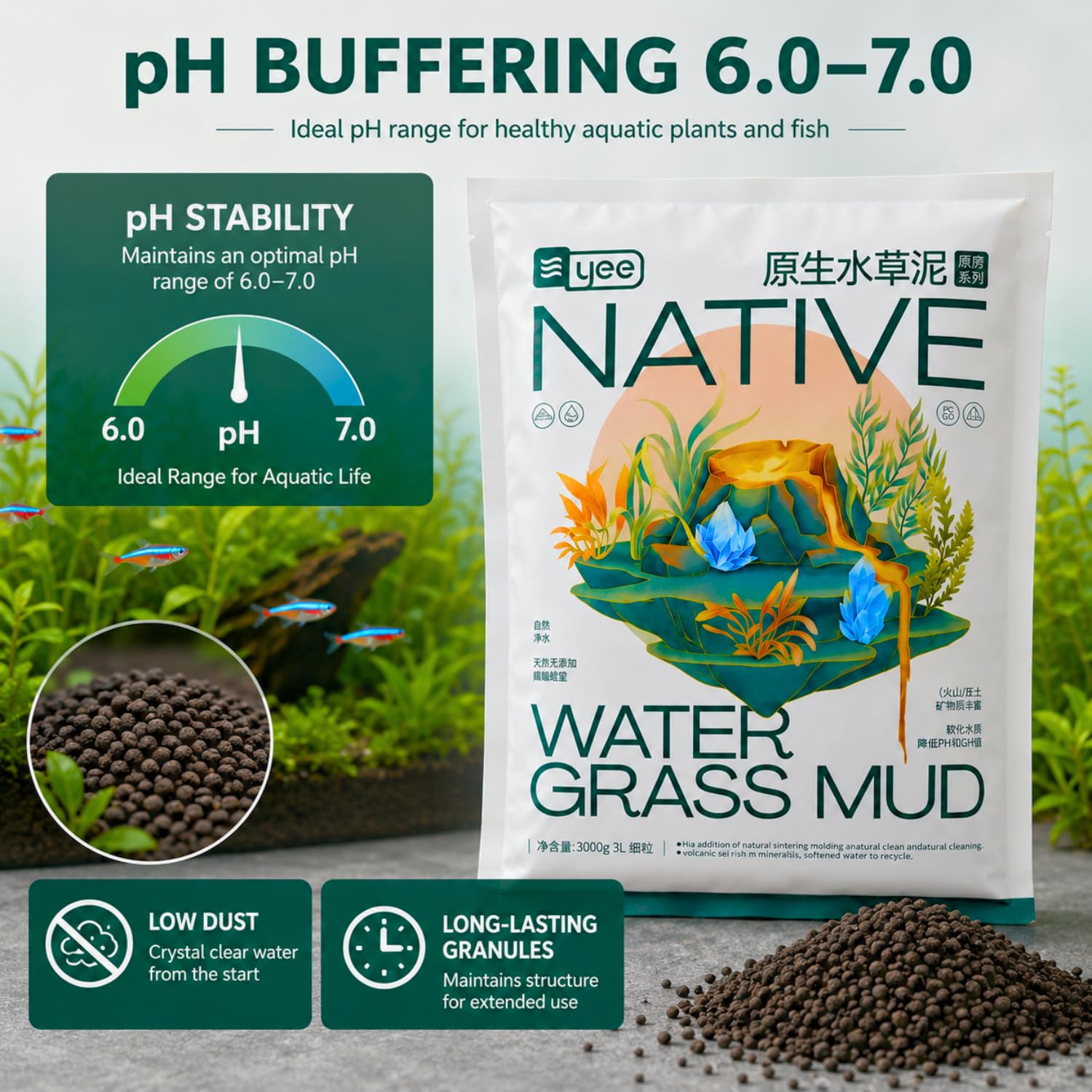 VAYINATO® 3L Native Aqua Soil for Planted Aquariums | Imported Premium Nutrient-Rich Aquarium Substrate for Aquatic Plants, Shrimp & Freshwater Fish | pH Buffering 6.0–7.0 | Low Dust, Long-Lasting 1