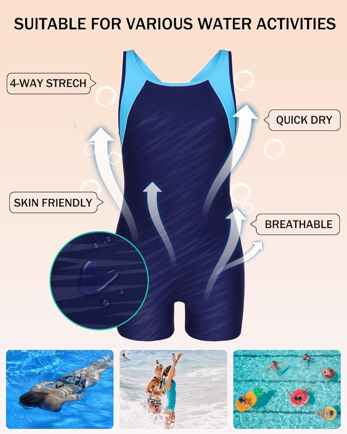 beautyin Girls Boyleg One Piece Swimsuit Athletic Bathing Suit Competitive Swimwear Size 7-16 - Image 5