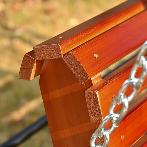 Miniatura 8 de Outsunny Banco colgante de madera de 46 pulgadas para 2 personas, con columpios para porche delantero, con listones para exteriores, con