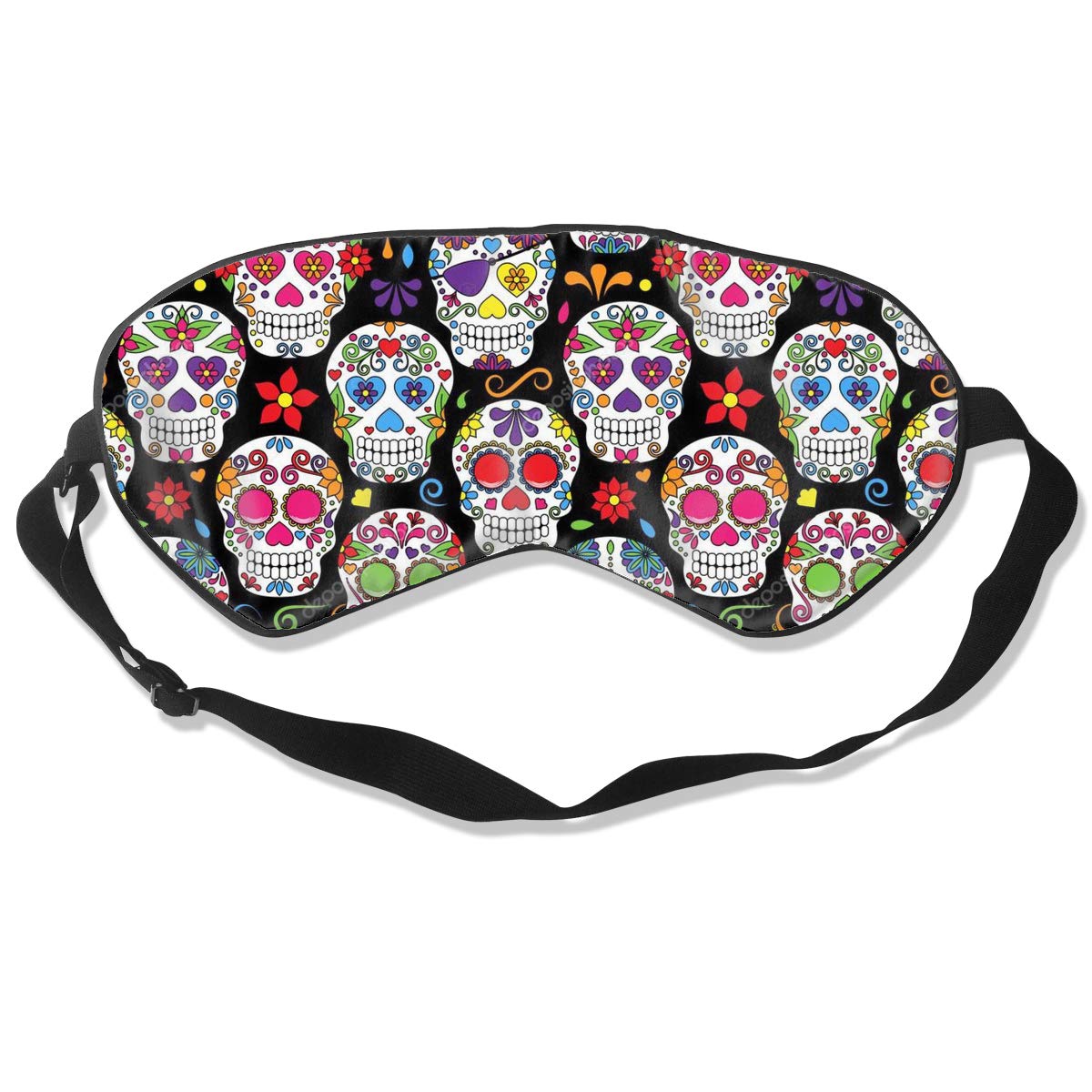 Jersey Natural Silk Sleep Mask & Blindfold, Super-Smooth Eye Mask (Adjustable Strap) - Blocks Light, Ultimate Sleeping Aid - Day of The Dead Sugar Skull Eye Cover