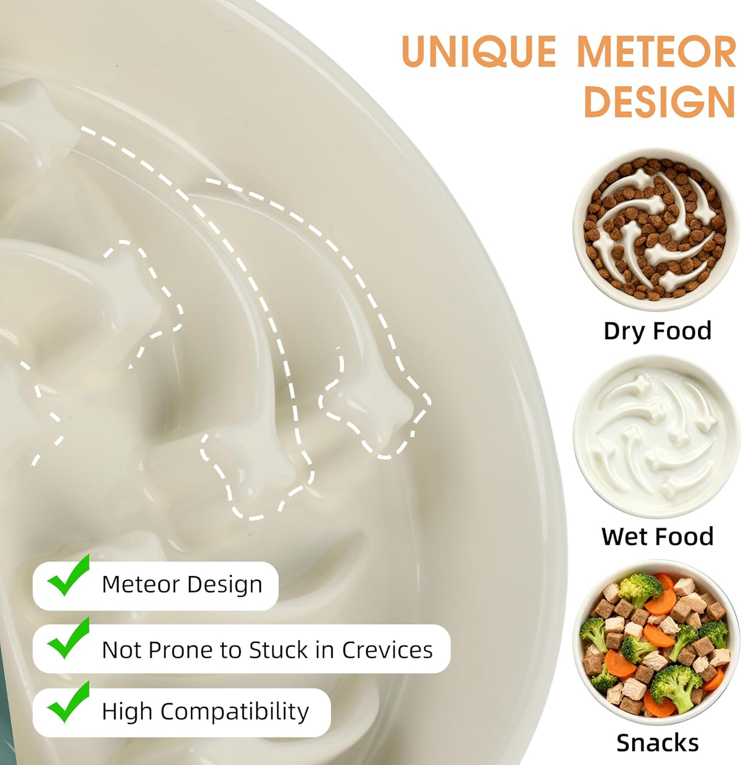 Ceramic Slow Feeder Dog Bowls Large Breed, 2 Cups Slow Eating Dog Bowl, Anti-Gulping Pet Food Bowl Reduce Choking, Heavy Puzzle Maze Design Pet Dishes for Fast Eaters, 8.3 inch - Beige - Image 7