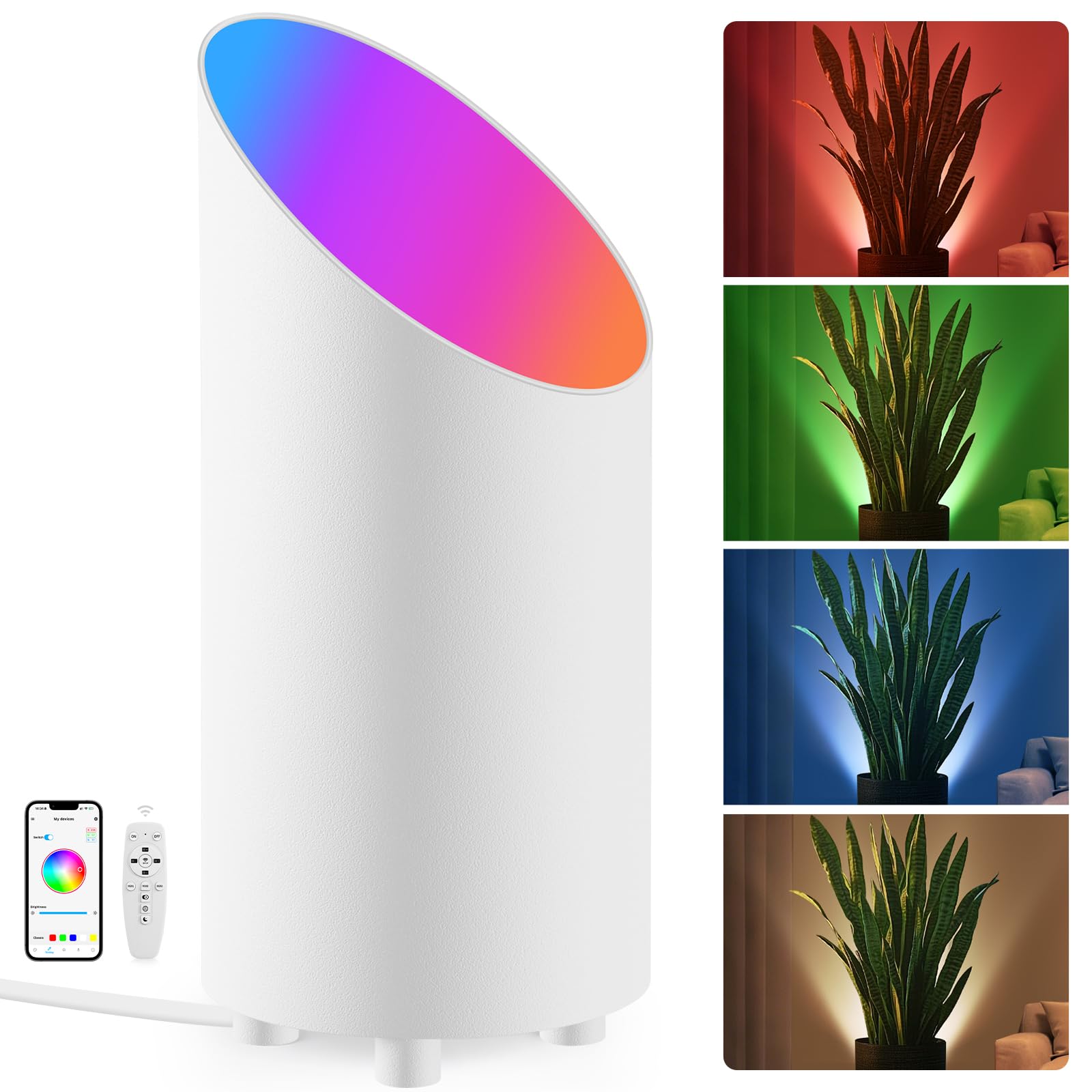 GeyouLux 5W RGBW LED Uplight Spot Dimmbar, 16 Millionen Farben Bodenstrahler Innen mit Fernbedienung, MusicSmartLamp App-Steuerung, Musikmodi, DIY-Modus für Wohnzimmer Schlafzimmer Gaming, Weiß 1 Pack