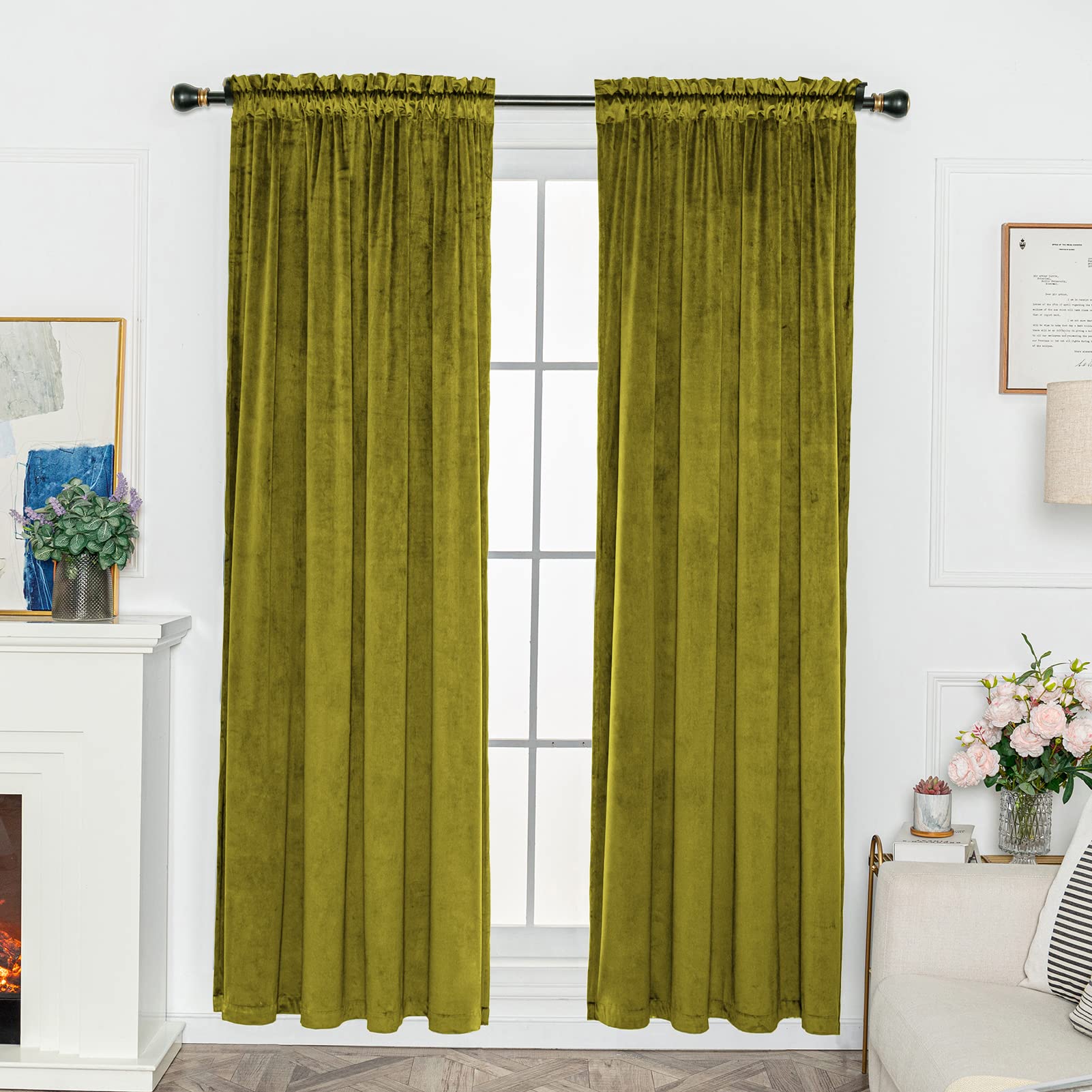 FY FIBER HOUSE Sunlight Block Velvet Blackout Vintage Curtains Rod Pocket Window Treatment