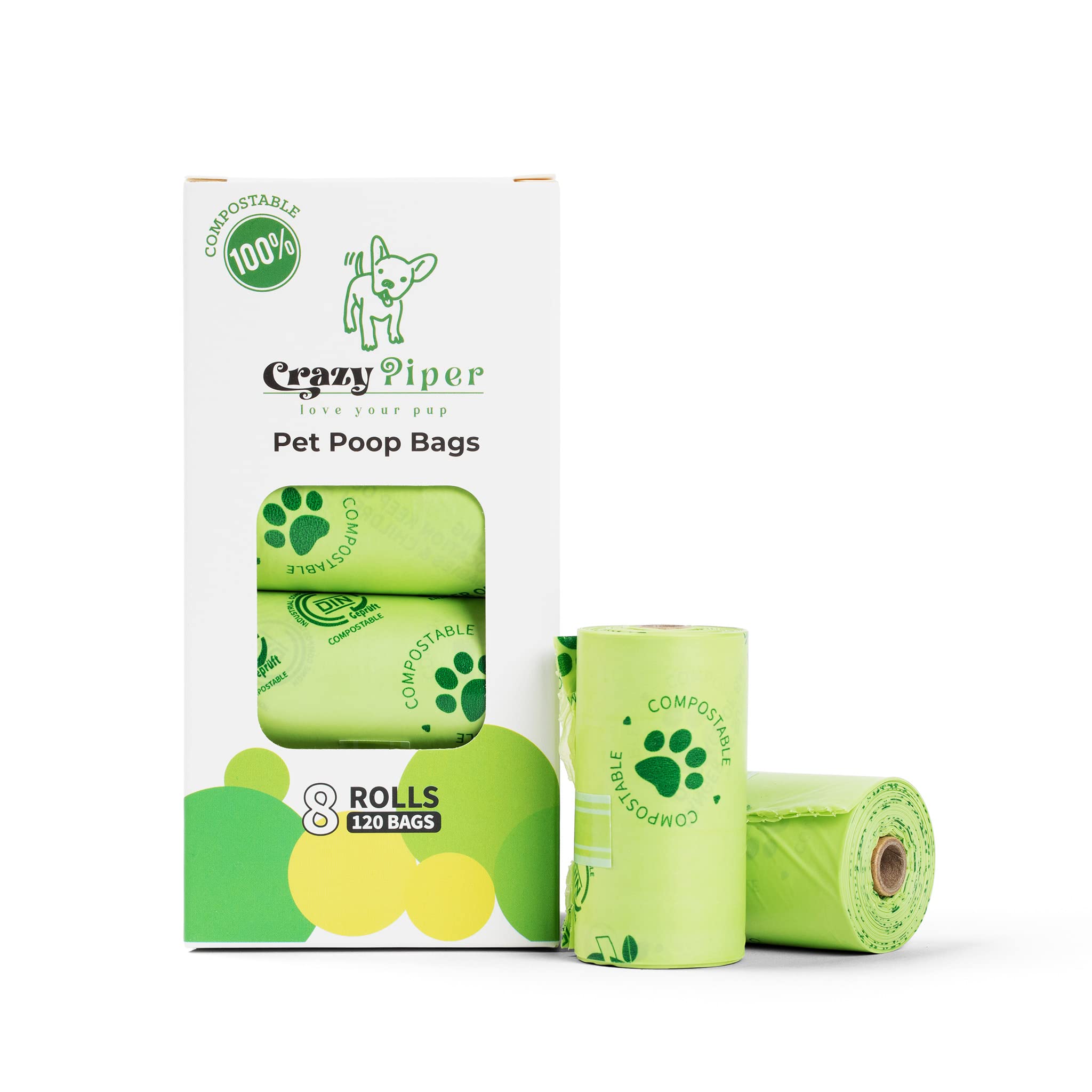 Earth-Friendly Dog Poop Bags Rolls by Crazy Piper - Ct, Oz. Stretchy, Thick, and Leakless Doggie Poop Bags in 15-Bag Rolls for Dogs - Odorless and Strong Dog Bags for Poop