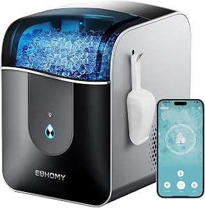 EUHOMY Smart Nugget Ice Maker Countertop, 40lbs/24H Sonic Ice Machine with APP Control, Ready in 8 Mins, Self-Cleaning Pebble Ice Machine for Home/Kitchen/Office