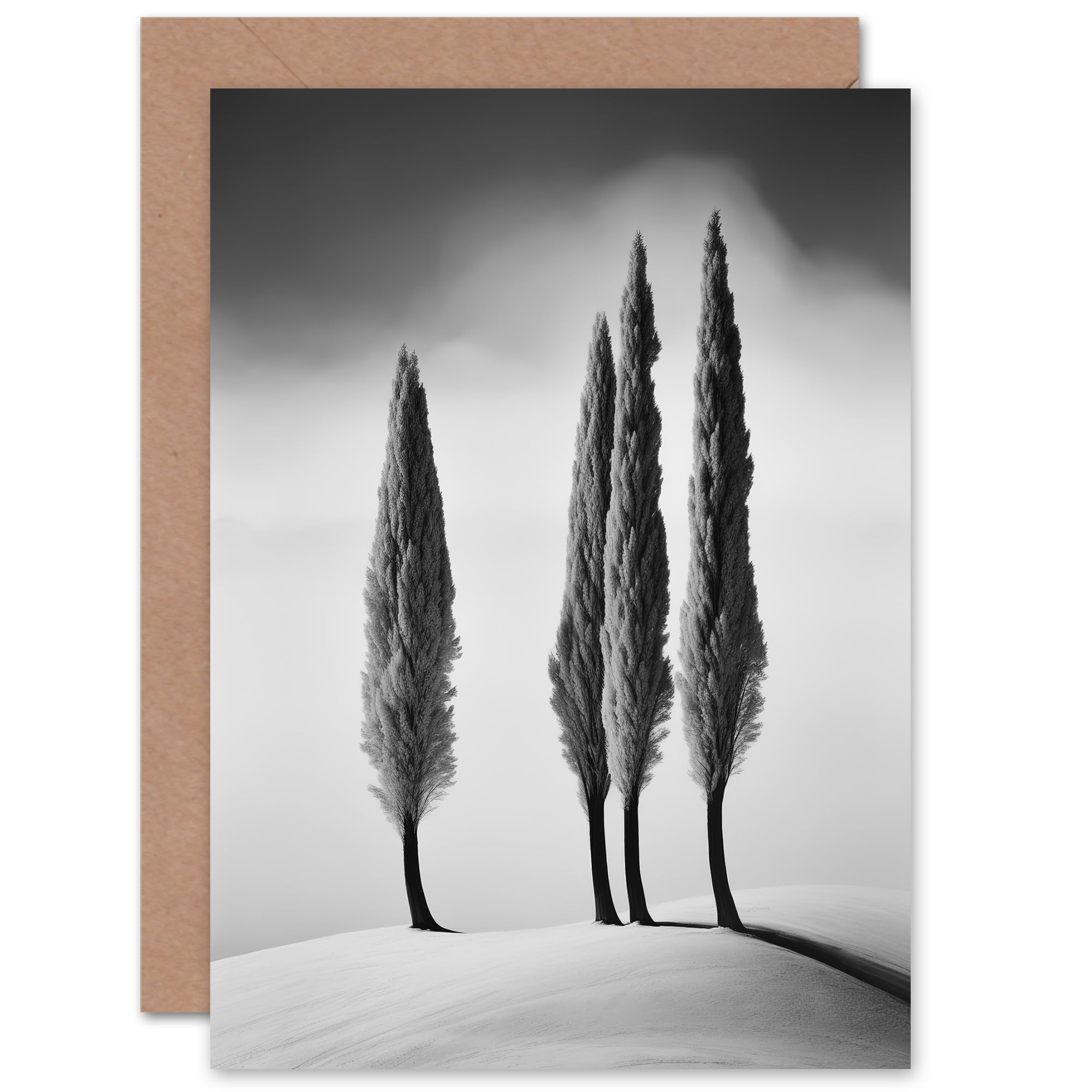 Artery8 Cypress Trees Snowy Hill Winter Landscape for Him or Her Man Woman Birthday Thinking of You Get Well Soon Blank Art Greeting Card