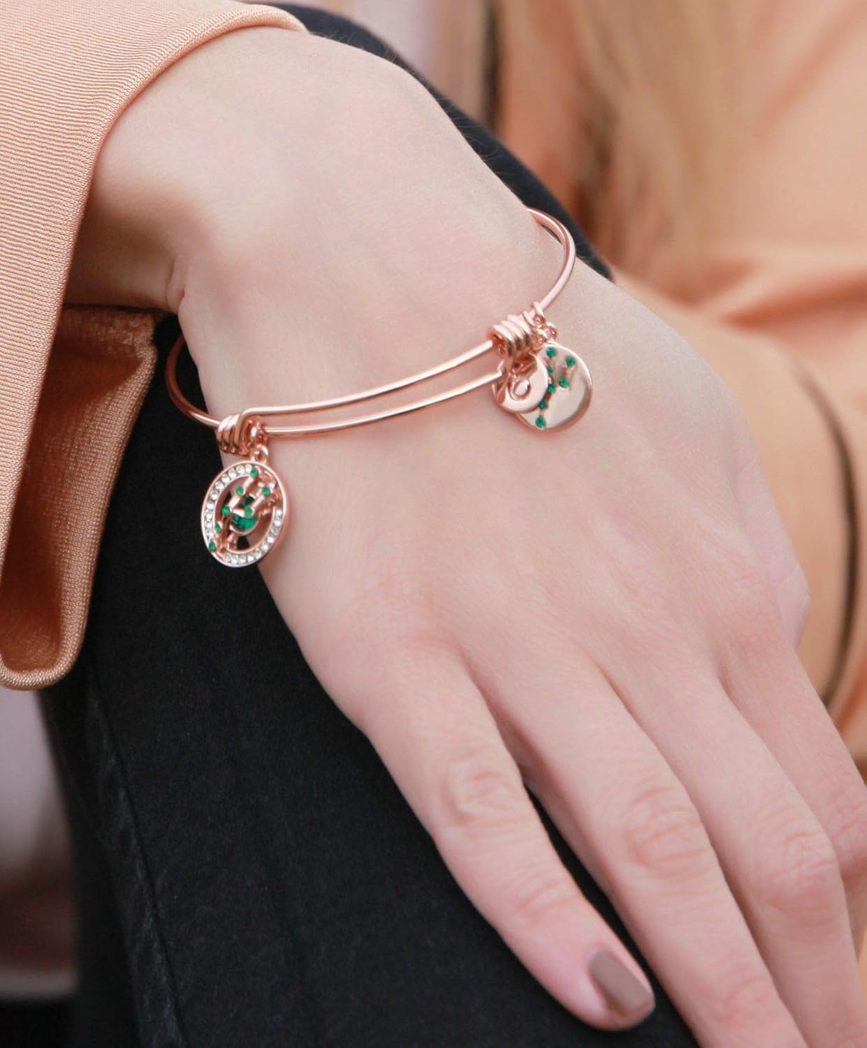 Leafael Mothers day Gifts Zodiac Expandable Bangle Bracelet Made with Premium Crystals Horoscope Constellation October November Birthstone Topaz Brown Jewelry, Rose Gold Plated, 7"