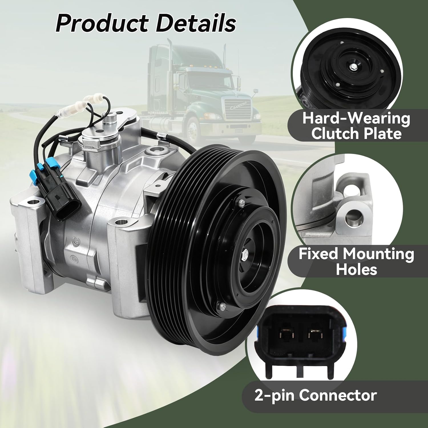 AC Compressor with Clutch Compatible with Freightliner Cascadia 2011-2019, Replace # 2265771000 CO29043C