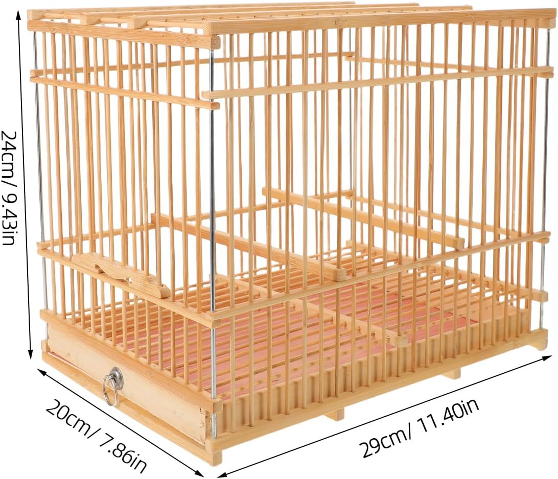 Generic Bamboo Small Bird Cage Outdoors Bird Carrier Case with Removable Tray & Hook Lightweight Parrot Cage for Finch Canary and Parakeet 11.40x9.43x7.86in