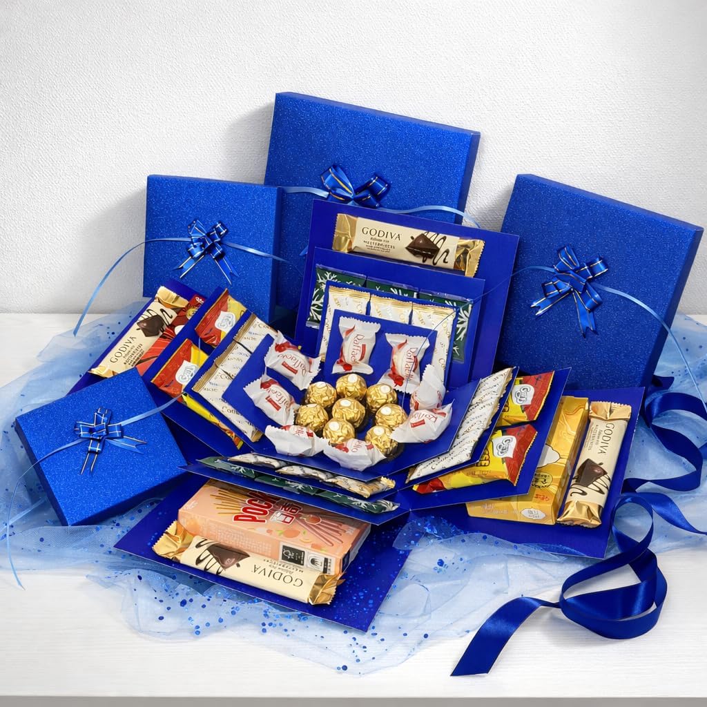 HAULKIM 4-Layer Explosion Gift Box, 10''x10''x7'' Blue Glittery Creative Gift Boxes for Presents, DIY Surprise Gift Box Explosion for Birthday Easter Mother's Day and Father's Day Anniversaries (Blue)