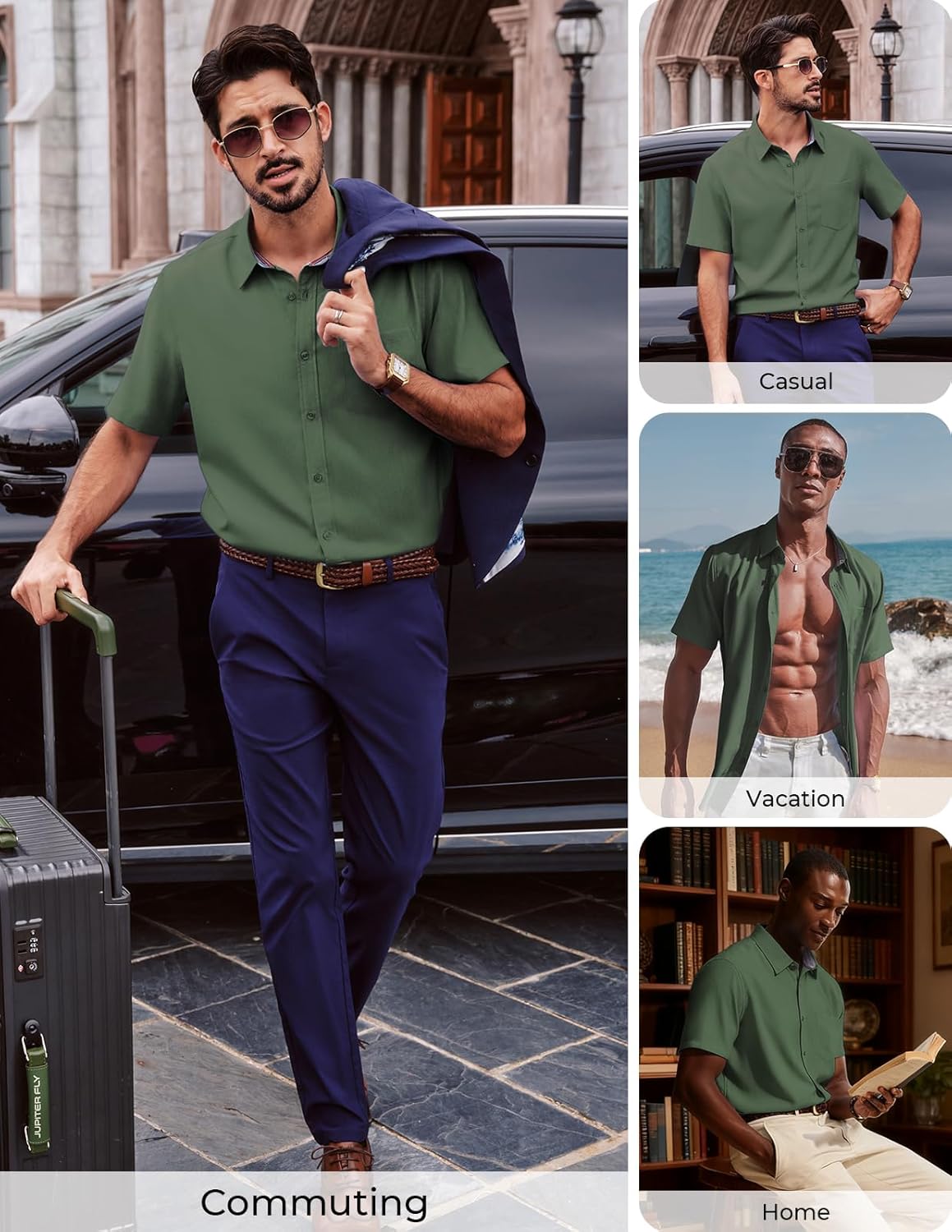 PJ PAUL JONES Mens Dress Shirt Casual Untucked Shirts Short Sleeve Button Down Shirt with Pocket - Image 2