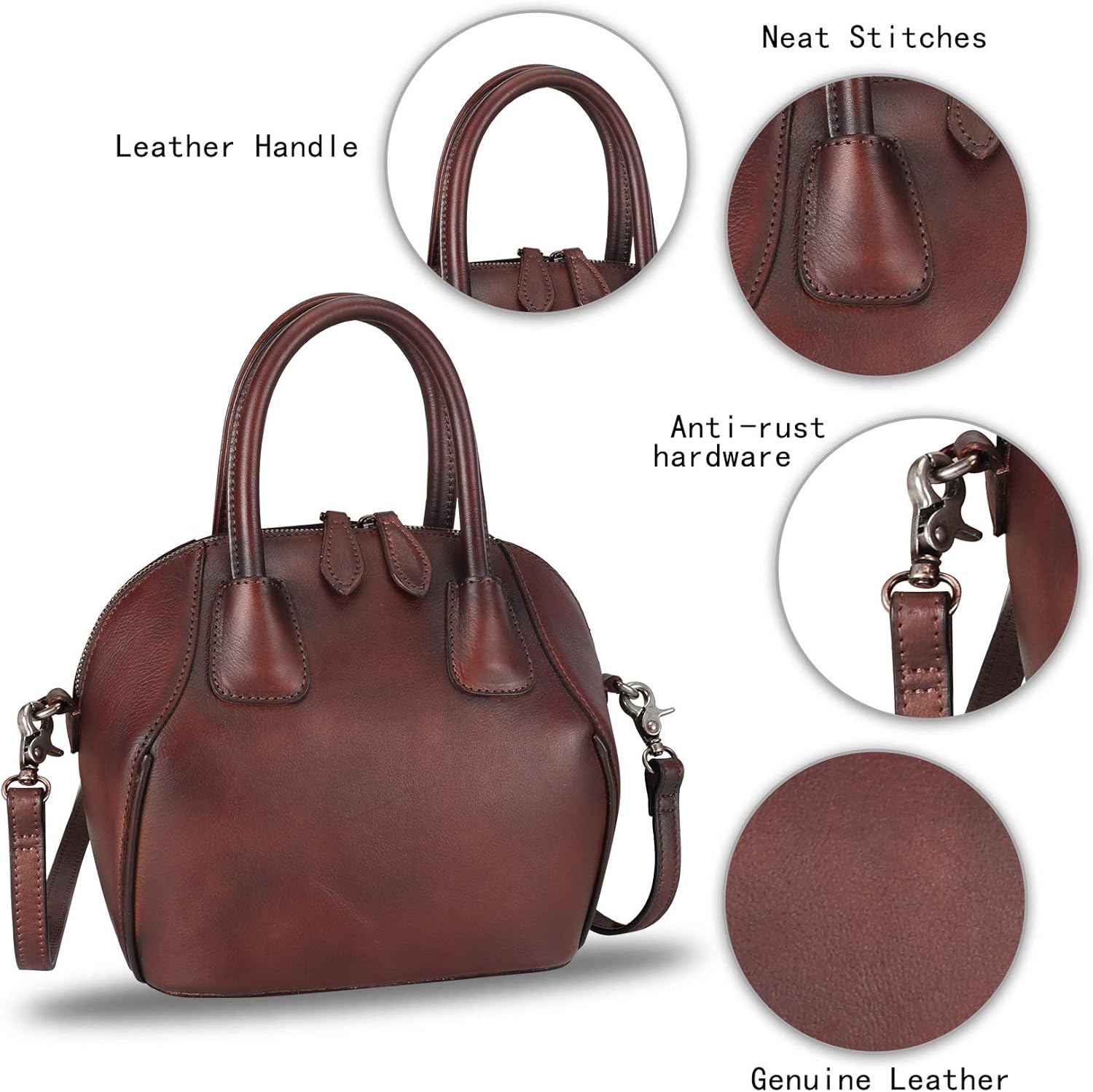 Genuine Leather Top Handle Satchel Purse for Women Vintage Handmade Handbag Retro Designer Crossbody Bag - Image 6