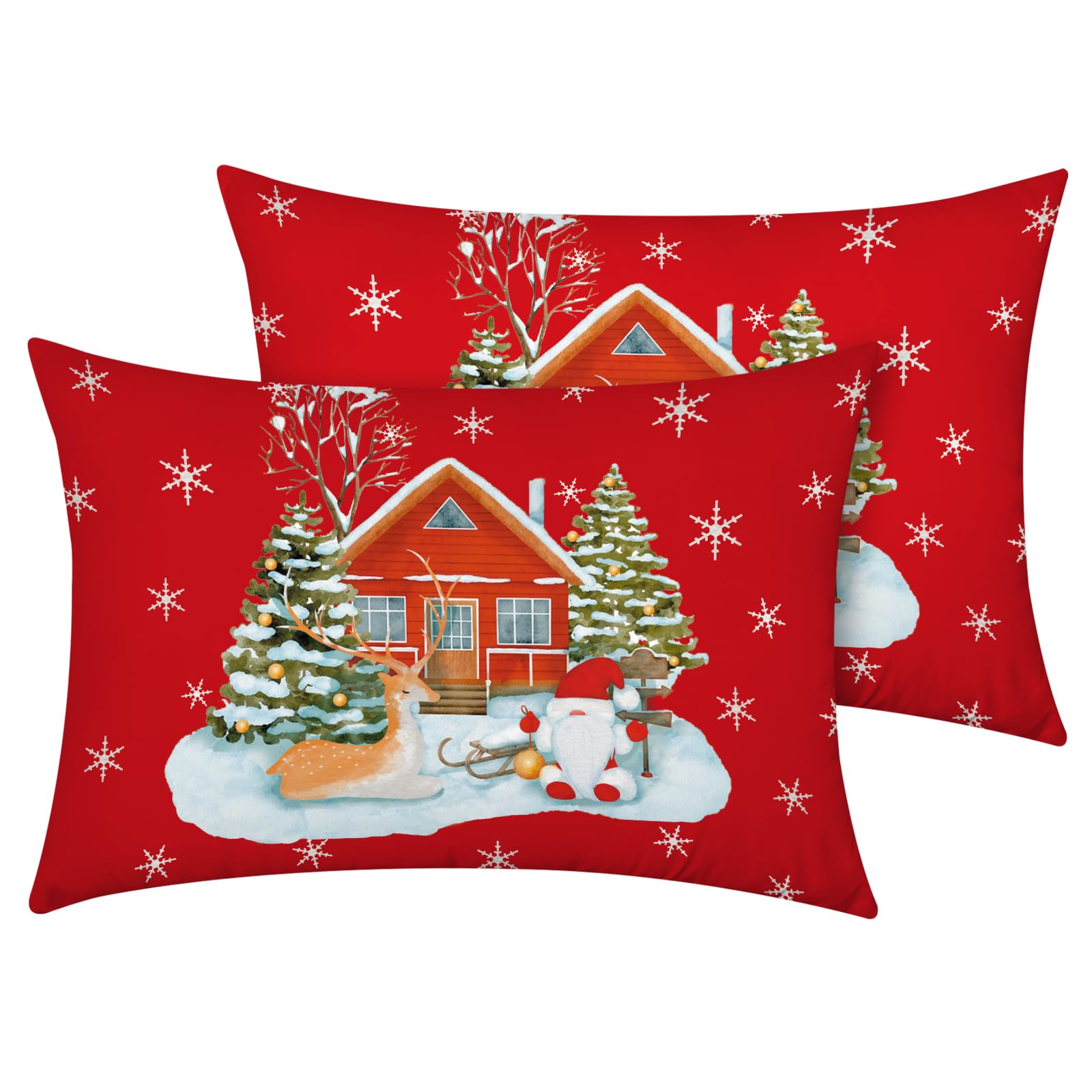 YIYEA Christmas Pillow Cases Queen Size Set of 2, Ultra Soft Double Brushed Microfiber Pillowcases Queen, Christmas Bed Pillow Covers, Fade Resistant, Easy Slip-On (20"x30")