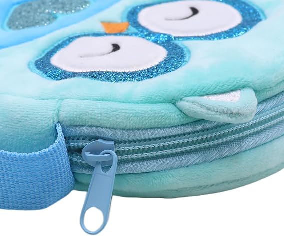 Fuzzy Owl Crossbody Purse Cute Animal Round Purse Plush Shoulder Bag Coin Purse, Blue