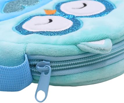 Fuzzy Owl Crossbody Purse Cute Animal Round Purse Plush Shoulder Bag Coin Purse, Blue