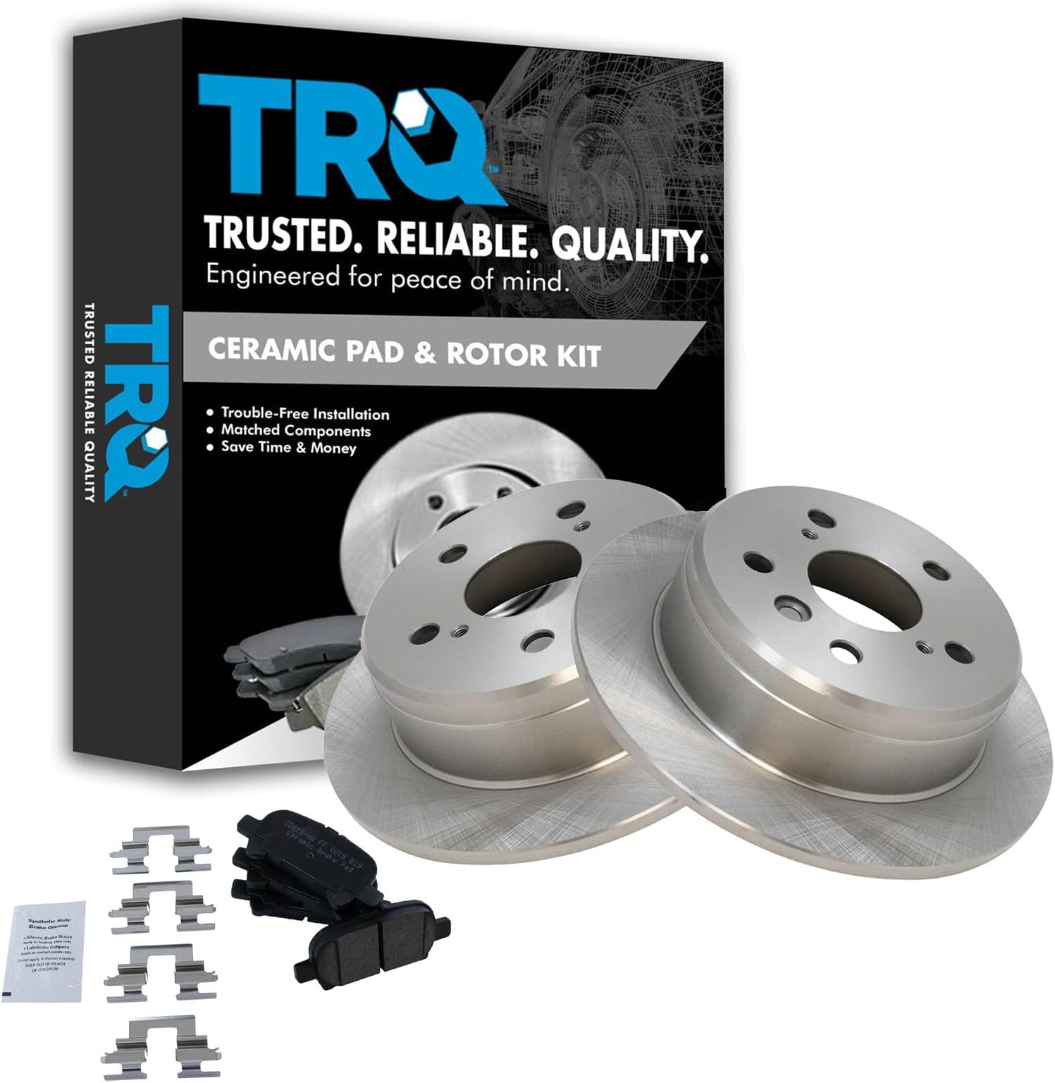 TRQ Rear Ceramic Brake Pad and Rotor Set