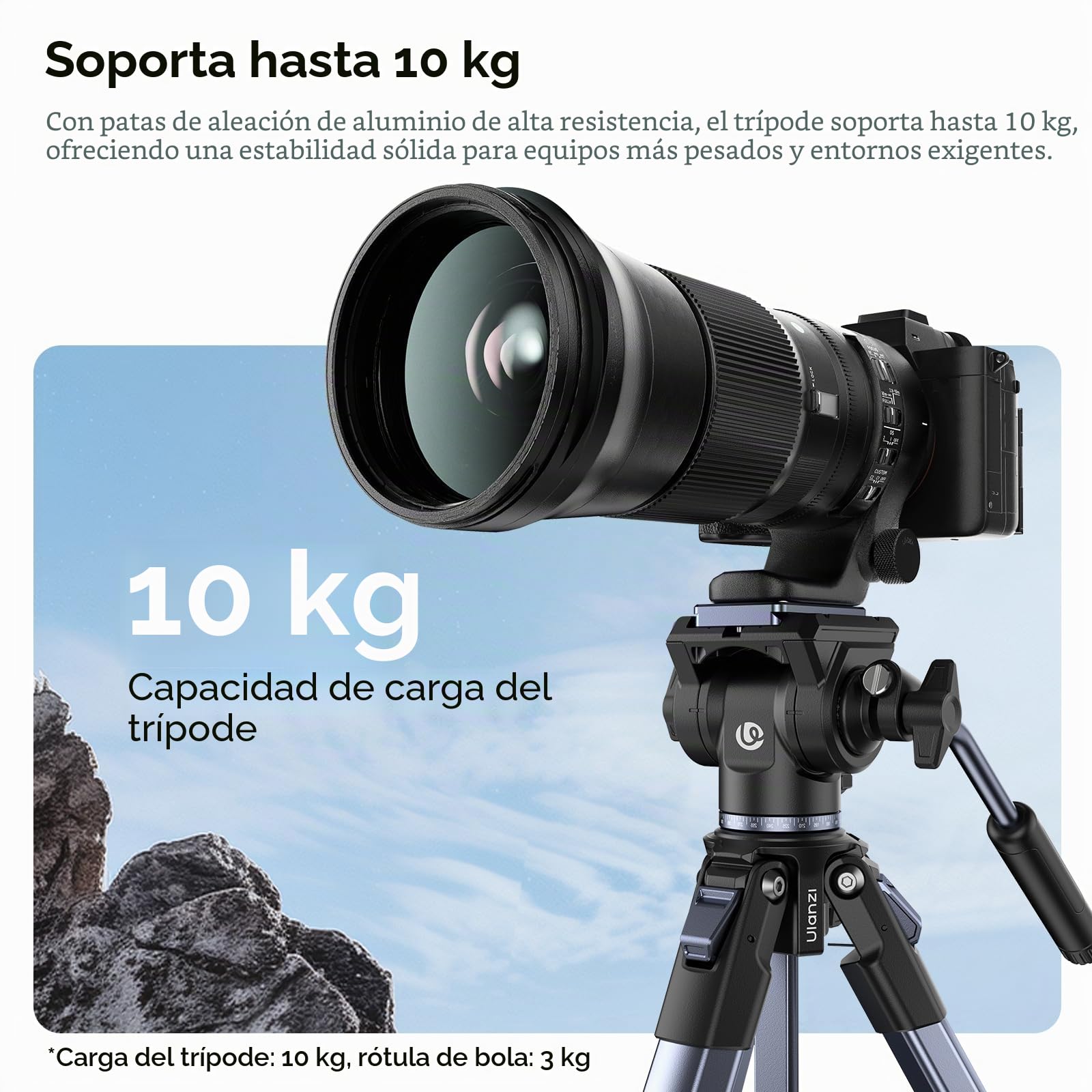 ULANZI Ombra Vídeo II Trípode para Cámara 157 cm con Cabezal Fluido, Giro de 360° e Inclinación de -70°/+90°, Trípode de Viaje con Soporte para Móvil, Compatible con Arca Swiss para DSLR, Móvil