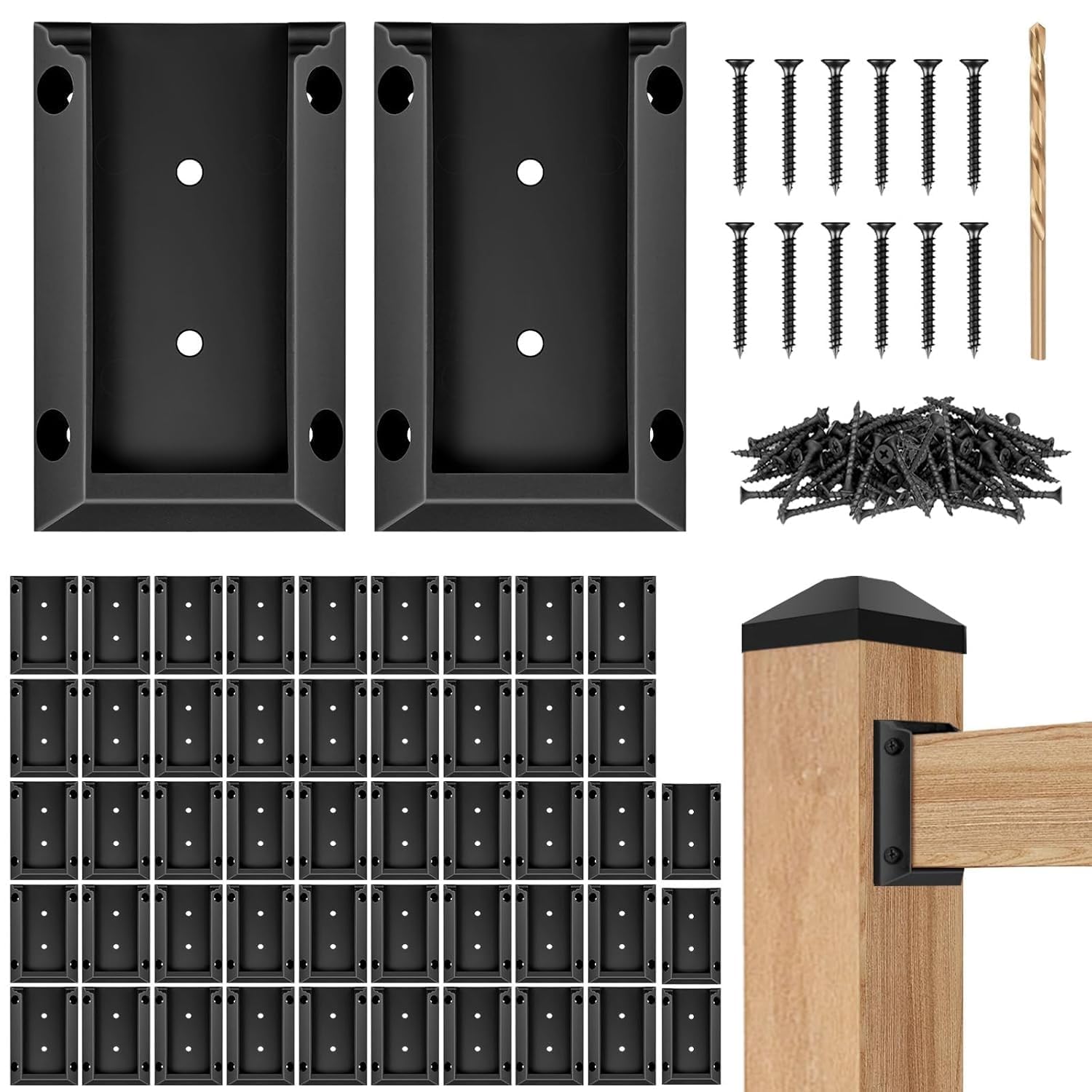 Eapele 50PCS Deck Railing Bracket Connectors for 2x4 Railing Wood Post, Railing Post Brackets with 300PCS Coated Iron Screws for Deck Rails Fence Handrail Wooden Stair Connection