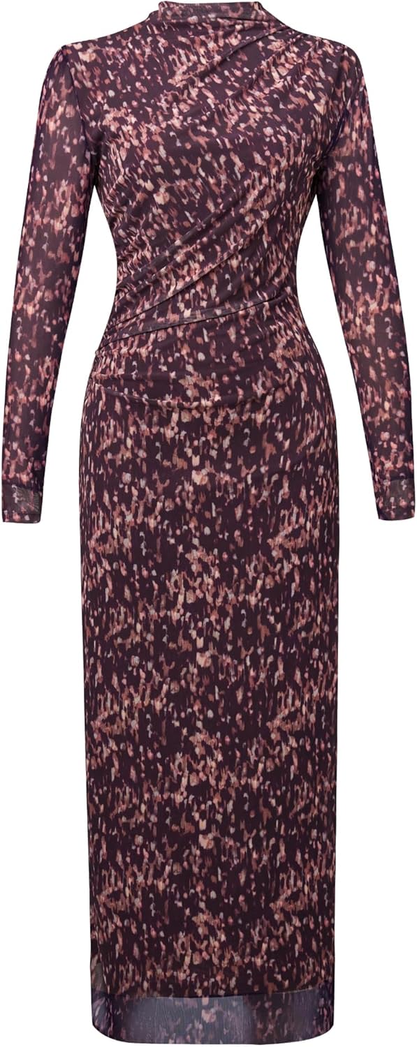 OctMoon Women’s Long Sleeve Maxi Dress Mesh High Neck Bodycon Evening Dress for Fall Cocktail Party Outfits - Image 4