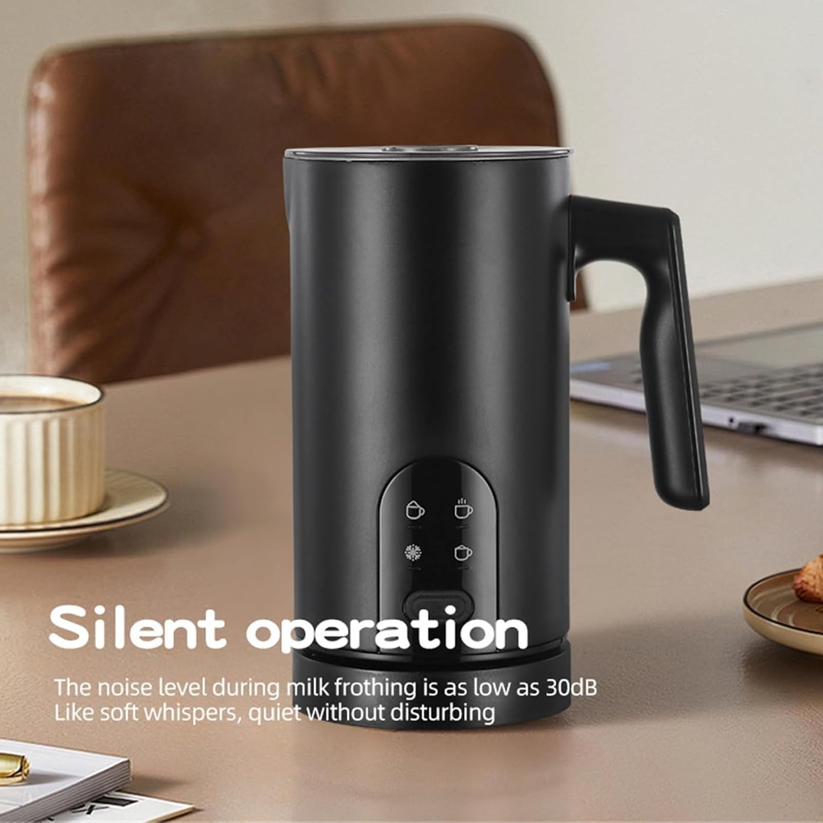 Elektryczny Spieniacz Do Mleka, Spieniacz Do Kawy Na Gorąco I Na Zimno O Pojemności 590 Ml Z 4 Trybami, Cicha Praca, Parowiec Do Mleka Do Latte, Cappuccino I Macchiato white Knobs