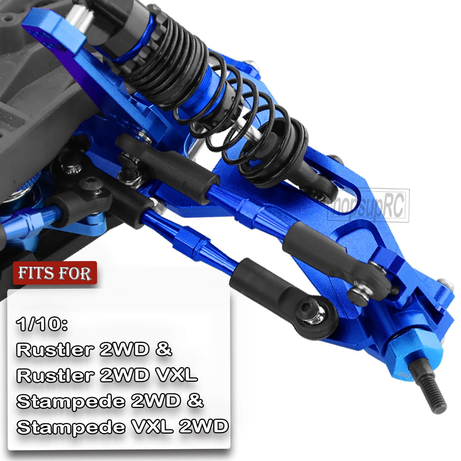 hopsupRC Upgrades Part for 1/10 Stampede/Rustler 2WD,Drive Shaft CVD&RC Shocks&Adjustable Turnbuckles Camber Links&A Arm&Caster Block&Steering Blocks&Rear Stub Axle Carriers,Wheel Hex&Hex Hub,Blue