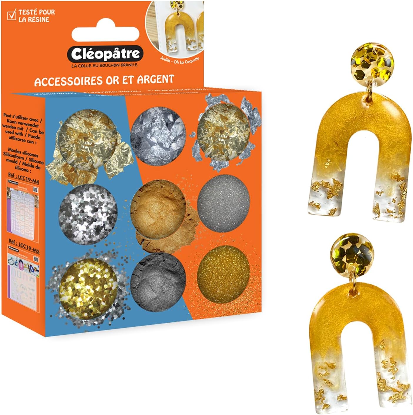 Cléopâtre Kit Résine UV Complet Avec Lampe 24W – Résine Transparente + Paillettes Or/Argent + Moules Bijoux & Noël