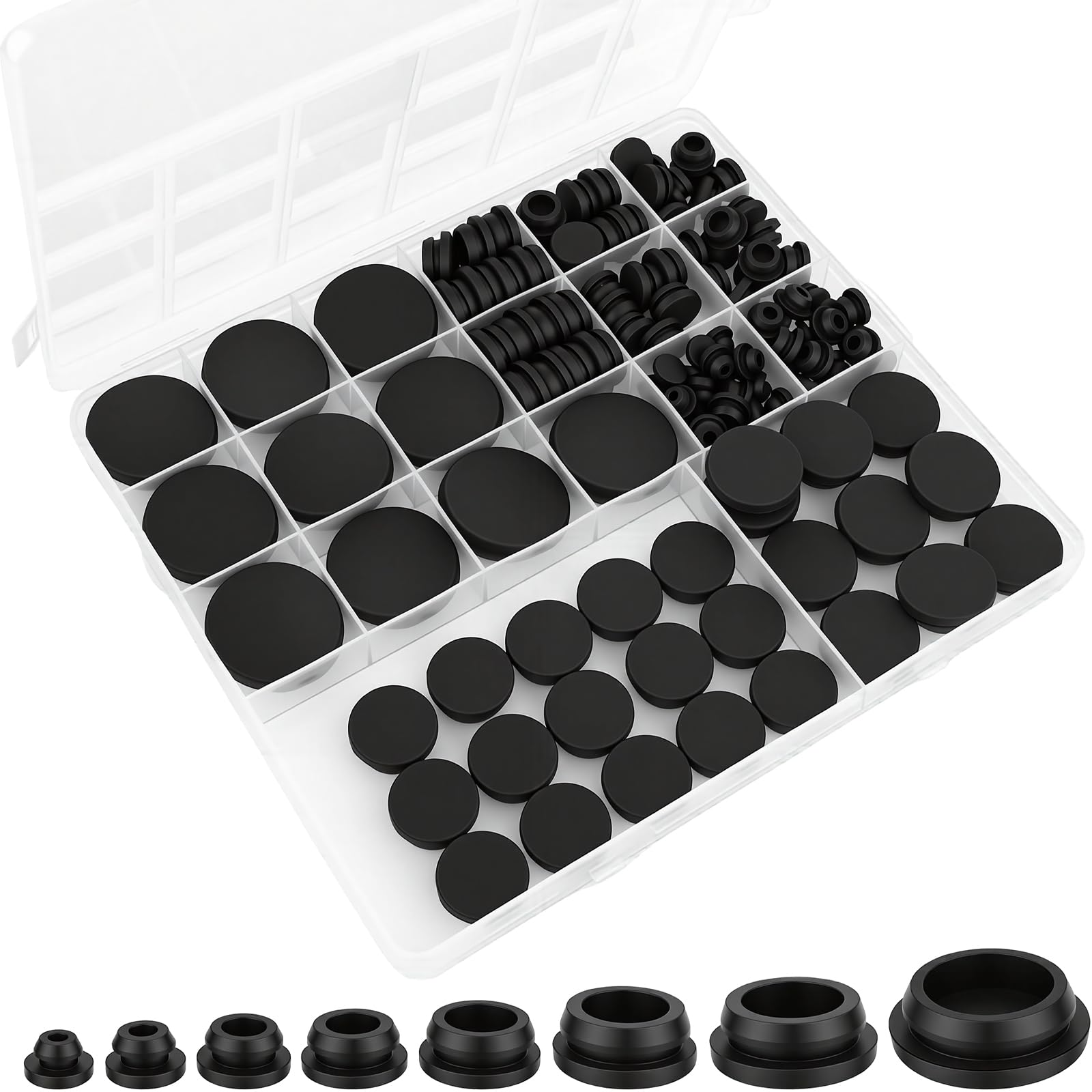 125 PCS Rubber Bungs for Holes, Assorted Sizes of Rubber Plugs, Silicone Plug for Holes, for Car Wiring Furniture（black）