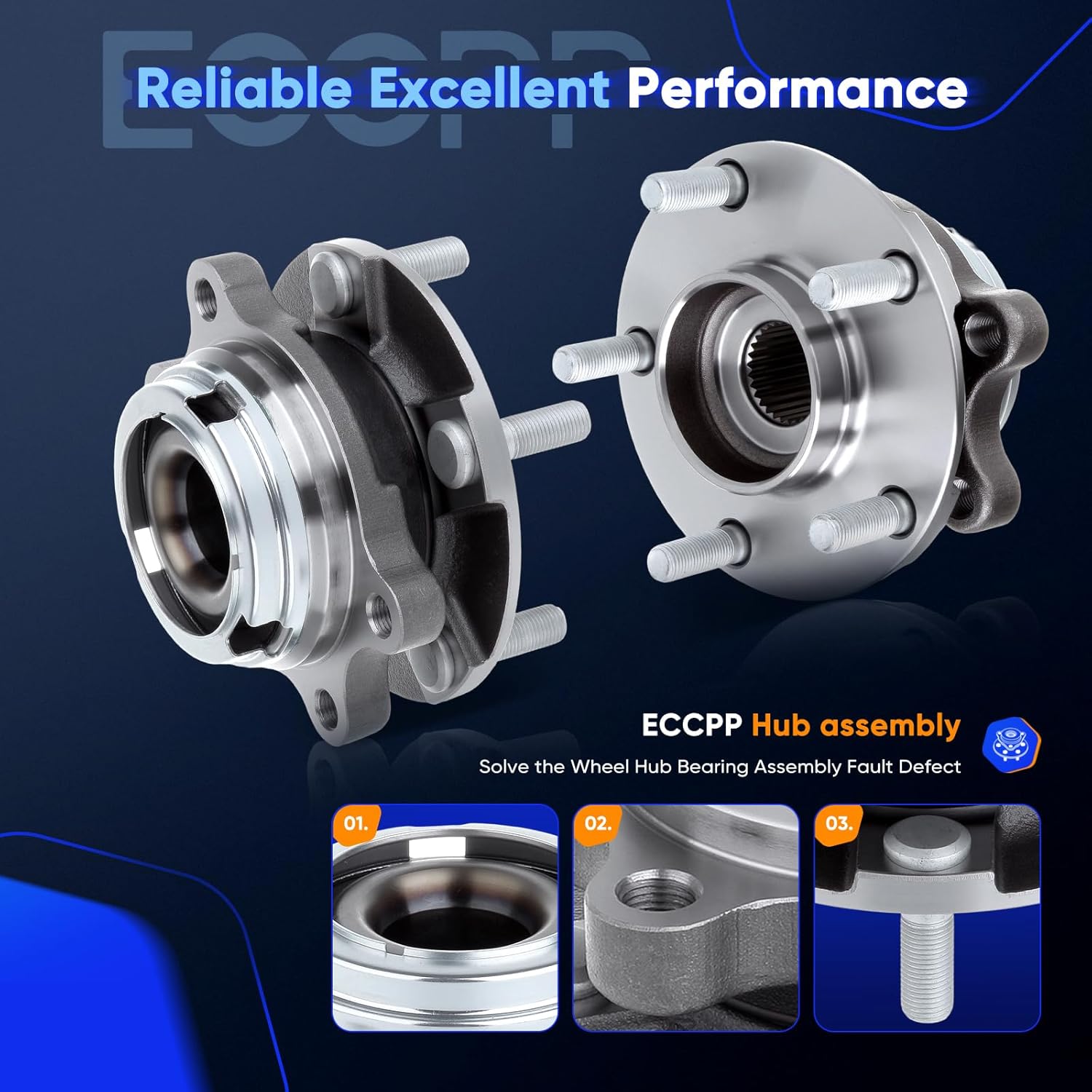 ECCPP Front Wheel Hub and Bearing Assembly 513310 fit Nissan Quest Nissan Murano 2003 2004 2005 2006 2007 2008 2009 3.5L 5 lugs wheel hub Non-ABS 2PCS
