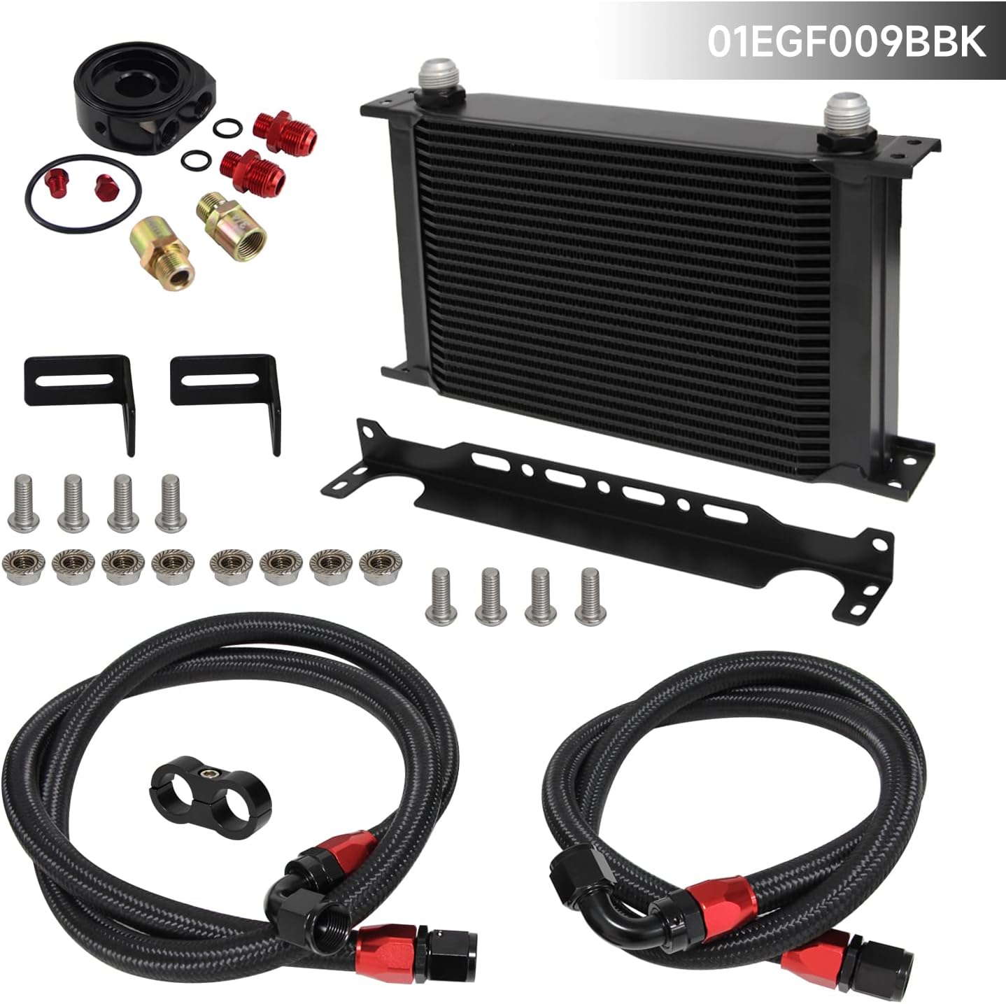 25 Row AN10 Engine Transmission Oil Cooler and Filter Relocation Sandwich Plate Adapter,Hose Line Kit with Mounting Bracket