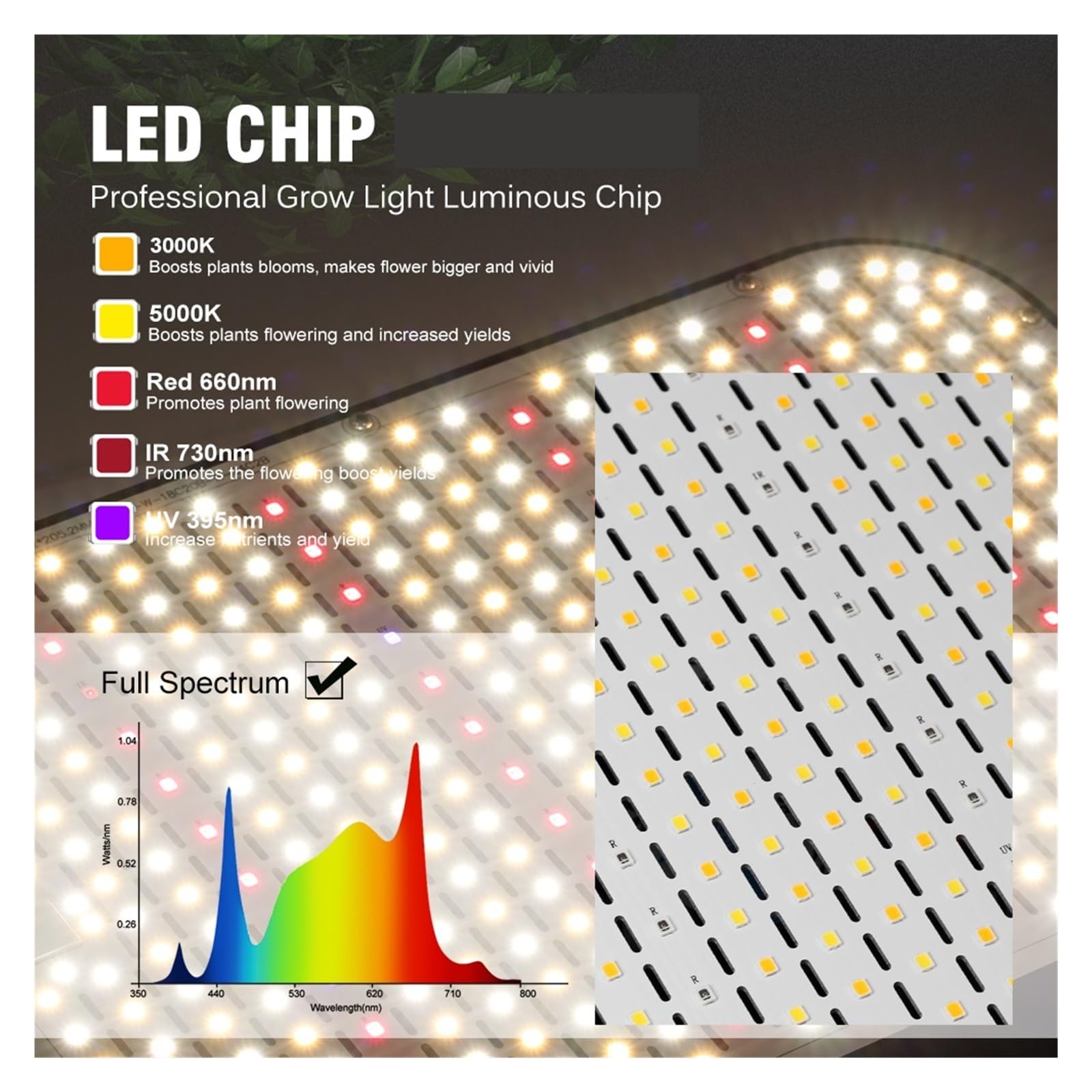 Lampada da coltivazione a LED for piante con ventola di raffreddamento a luminosità regolabile. Luce for serra giardino,Raffreddamento silenzioso(100W)