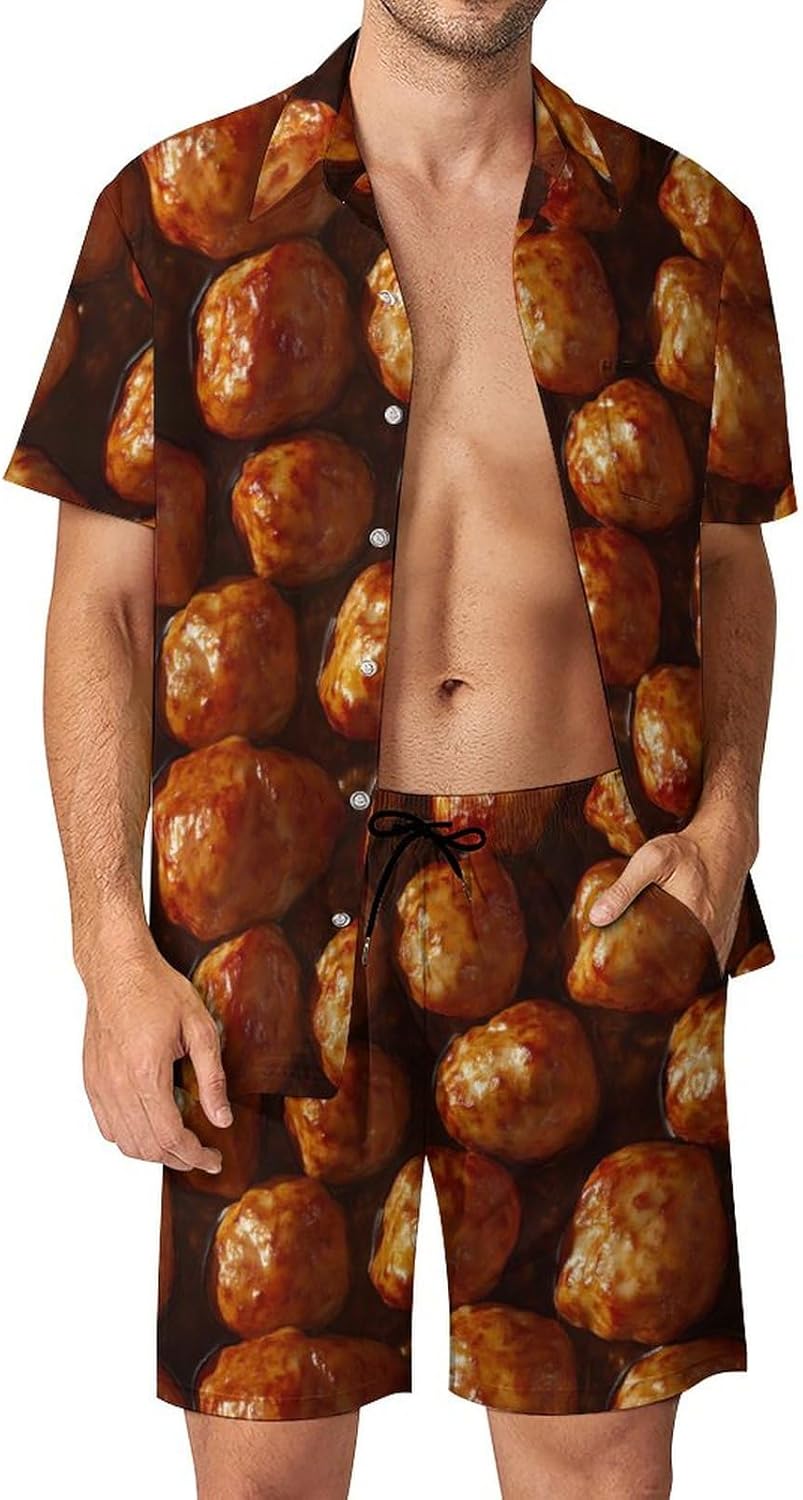 Tater Tots Food Men's Summer Beach Outfits Shirt And Shorts Set 2 Piece Vacation Swimwear