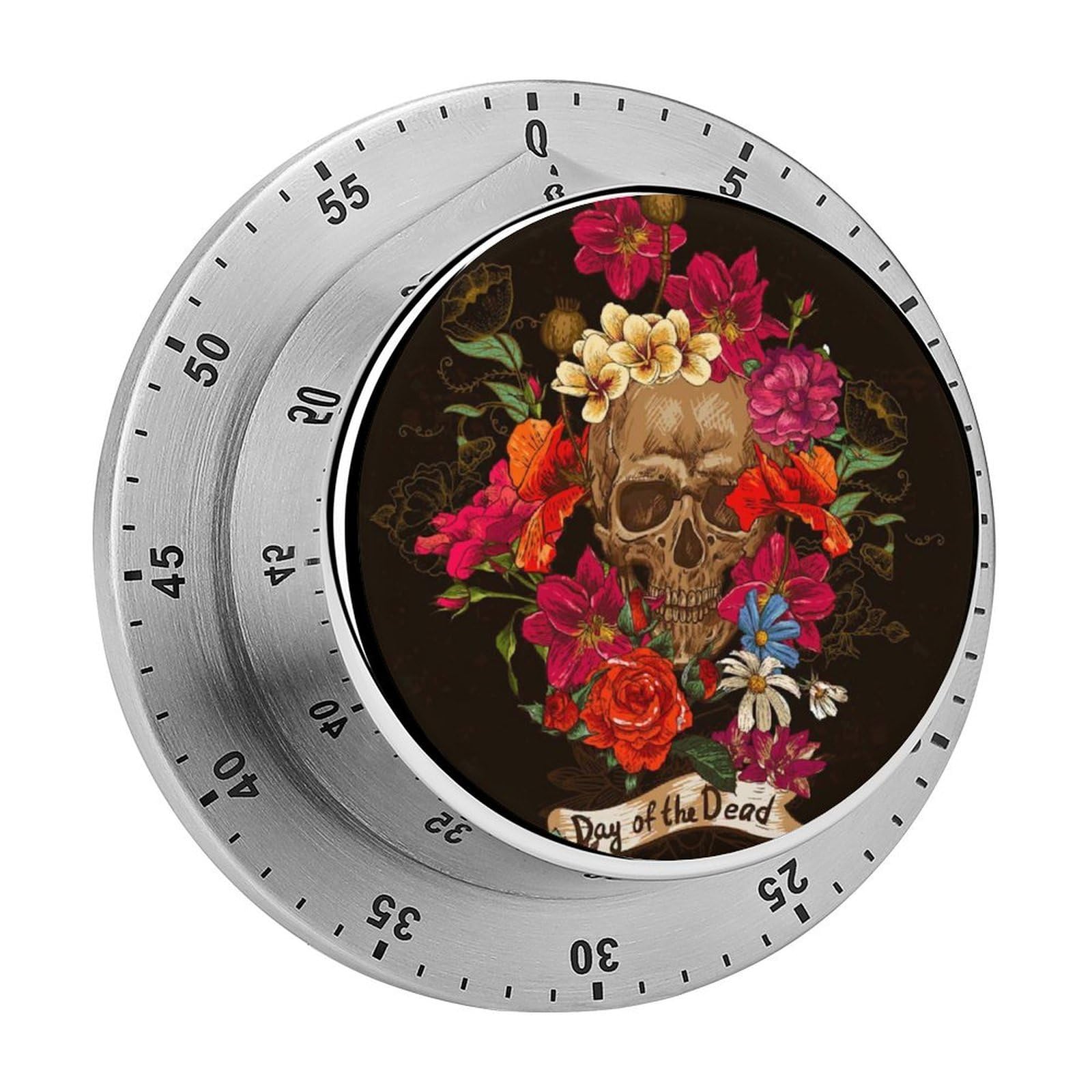 Multi Colorful Flowers Sugar Skull Circular Rotating Timer, Suitable for Kitchen and Bedroom