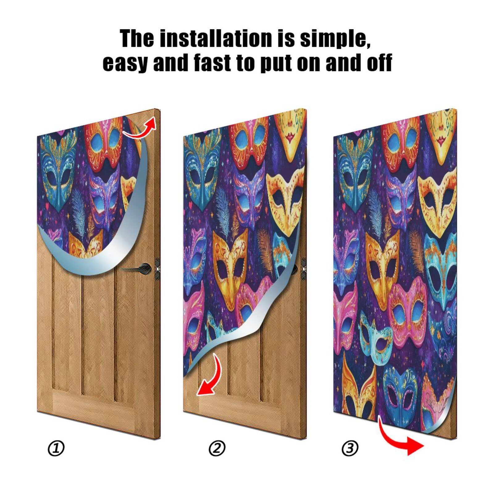 FLildon Mardi Gras Masquerade Mask Pattern Door Cover Decoration, Party Accessory Porch Decor for Festive Ornament Room Door Covers 35 x 79 Inch