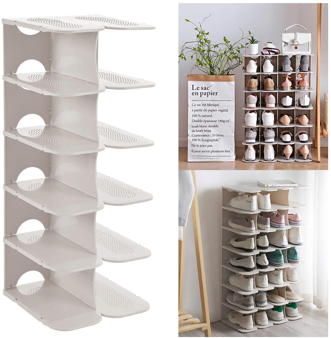 Shoe Rack, 6-Tier Shoe Shelf Storage Organizer, Adjustable Shoe Shelves, KASTWAVE Free-Standing Space Saving Shoes Storage for Entryway, Hallway, White